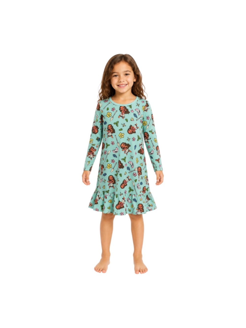 Disney Moana Pua Girls Size 6 Mint Long Sleeve Nightgown Pajamas